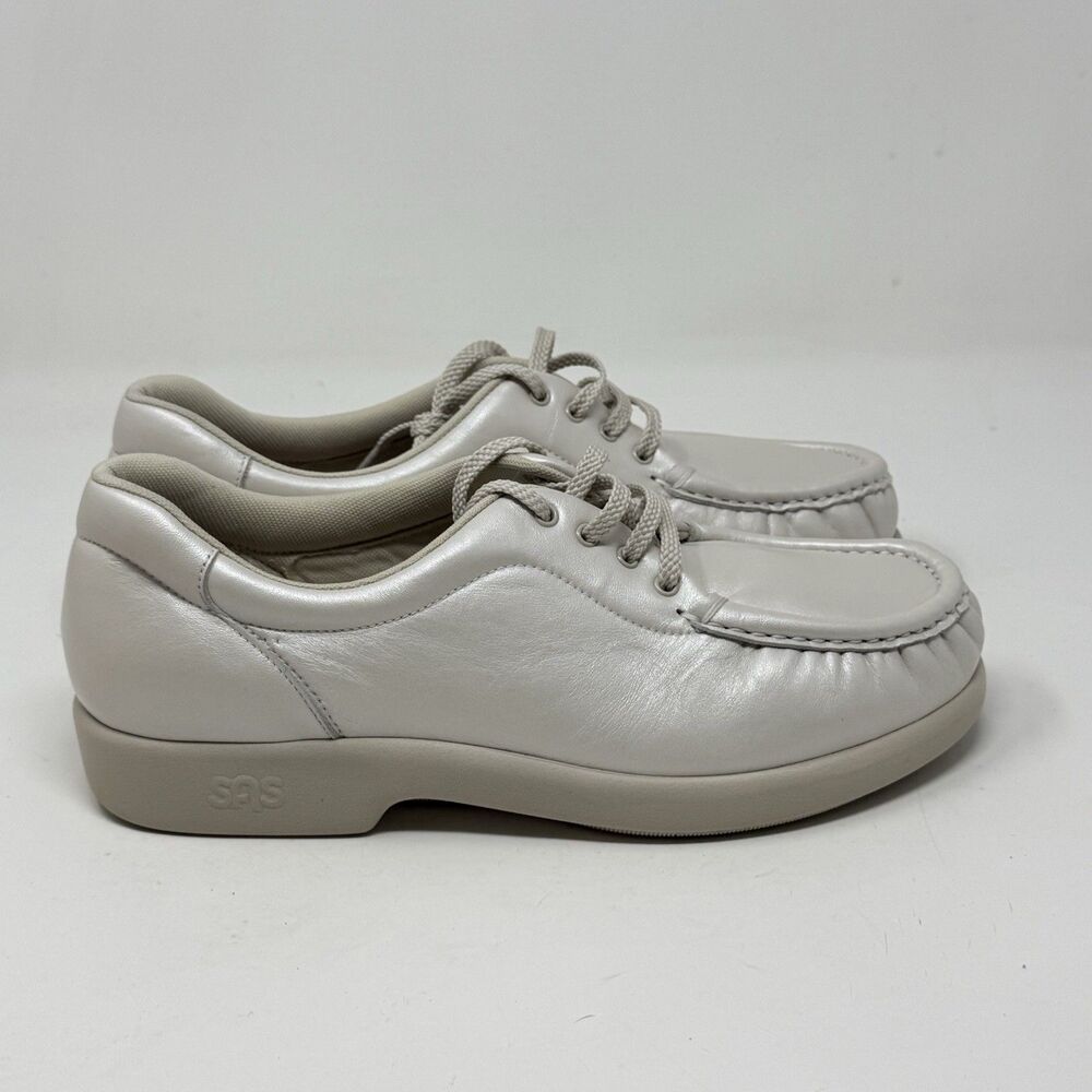 SAS Take Time Shoes Womens 9.5 Narrow Pearl Bone Leather Lace Up Comfort Walking